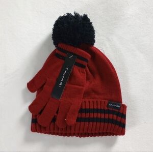Tahari▪️Hat & Gloves Maroon & Black Set